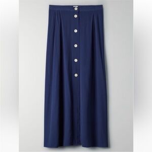 Aritzia Wilfred Navy Button-Front Midi Skirt NWOT